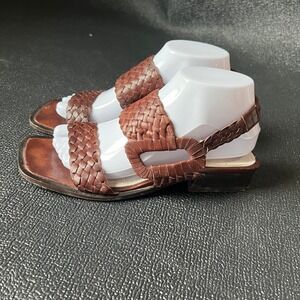 Paco Gil Brown Woven Leather Slingback Sandals 8 Square Toe 90s Huarache Coastal